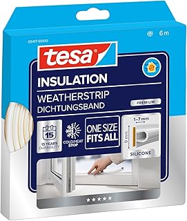 tesa INSULATION Dichtungsband Premium - Selbstklebende Silikondichtung zum Isolieren von Spalten an Fenstern und Türen - Weiß - 6 m x 9 mm x 7 mm