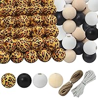Vista 17 de 200 cuentas redondas impresas en animales de 0.630 pulgadas con diseño de vaca, leopardo, cebra y jirafa para fabricación de llaveros, manualidades