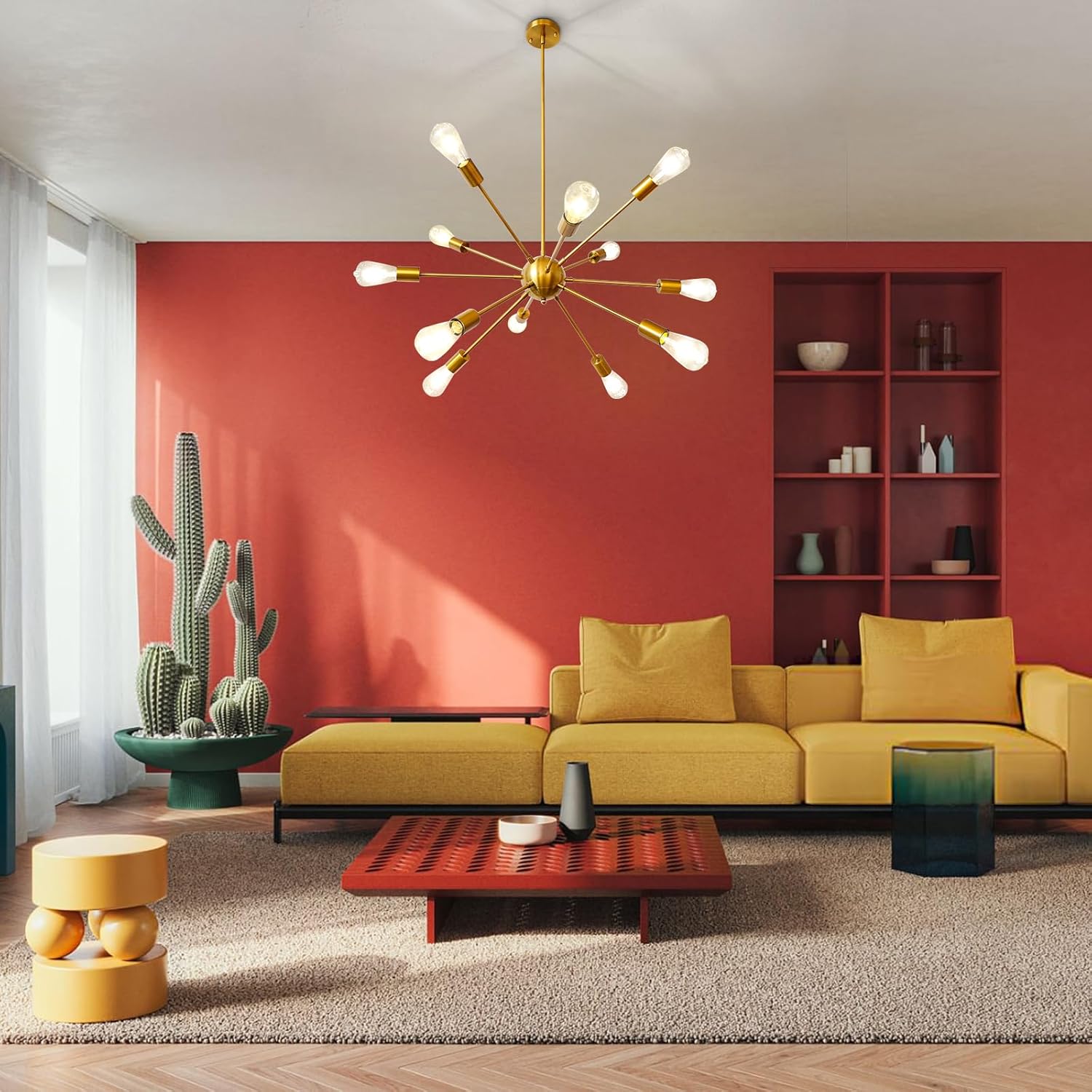 LynPon Gold Sputnik Chandeliers, 12 Lights Mid Century Modern Sputnik Chandeliers Gold Chandelier Light Fixture for Dining Room Living Room Ceiling Light Fixture for Entryway Foyer Kitchen Bedroom