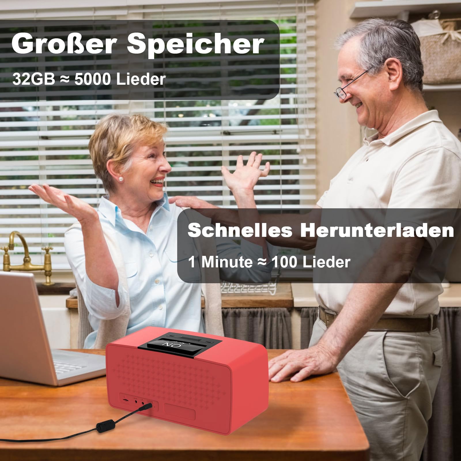 Große-Tasten 32GB Einfacher Musikplayer für Senioren mit Demenz(Rot) | MP3 Player mit SD-Karte, ideal für ältere Menschen, Sehbehinderte & Alzheimer-Patienten