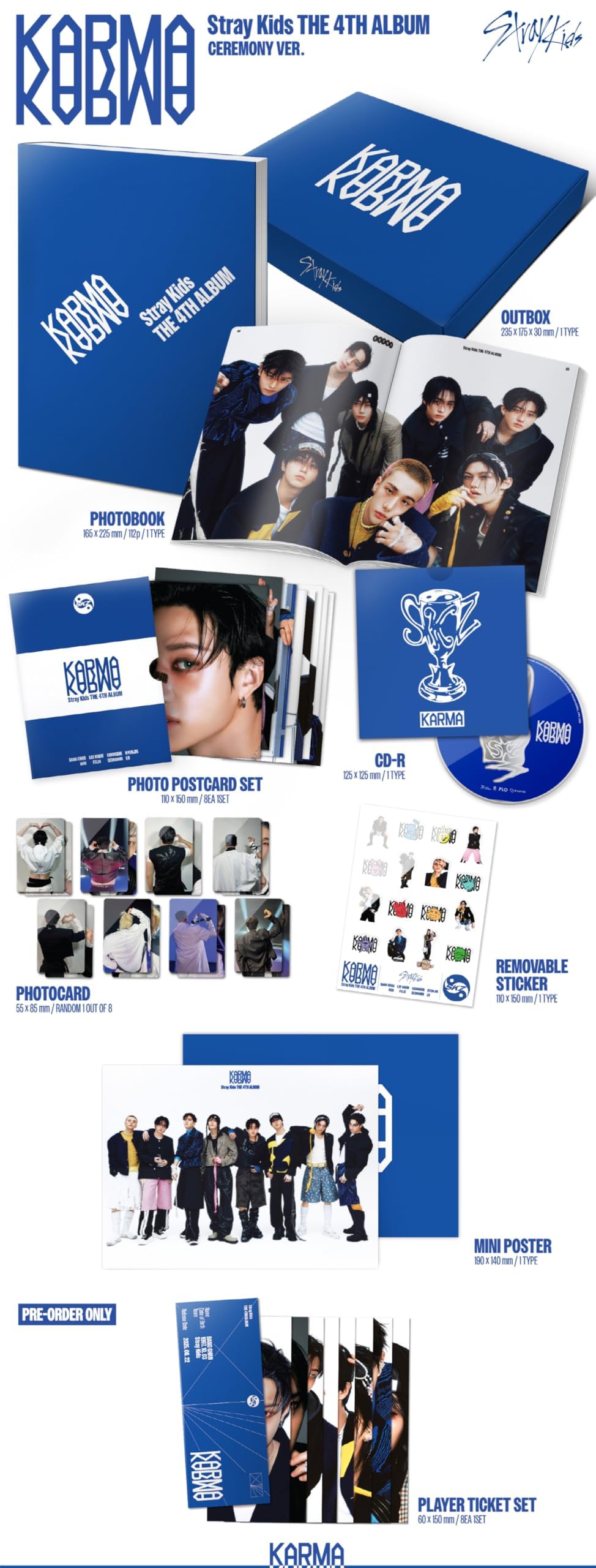Stray Kids KARMA 4° album versione standard casuale Outbox+CD+PhotoBook+Postcard+PhotoCard+Adesivo+Mini Poster on Pack+Tracking Sealed SKZ