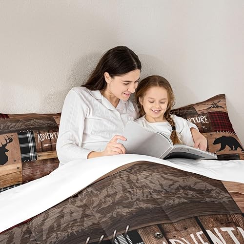 Miniatura 5 de Juego de cobijas rústicas de cabaña tamaño individual, juego de ropa de cama de granja para niños y niñas, decoración de cabaña marrón, colcha con