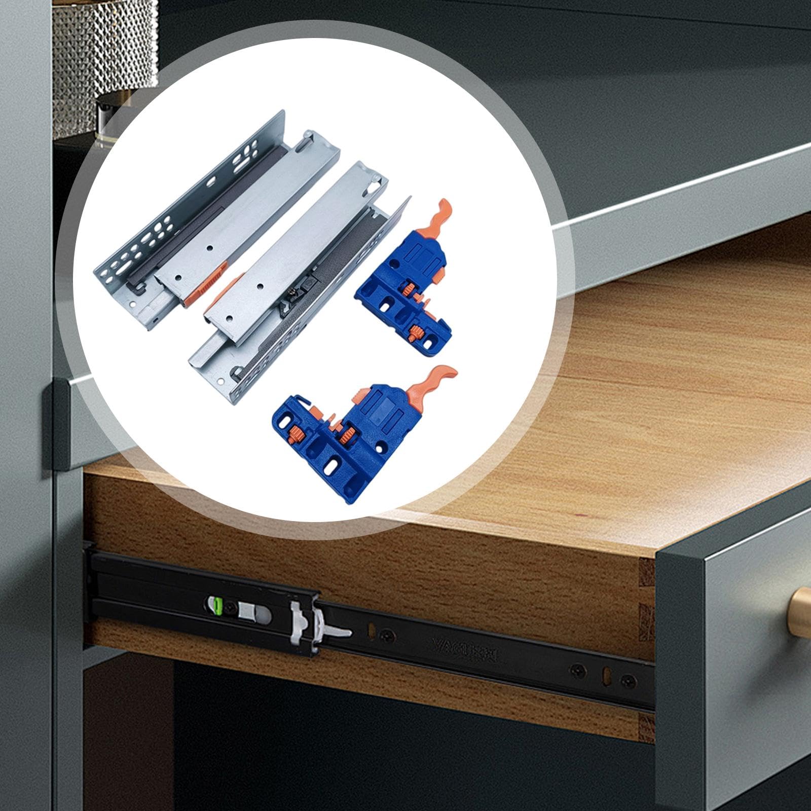 predolo Guide per cassetti, ferramenta, facili da usare, 1 paio, kit di guide per cassetti resistenti in metallo per cassettiera, cucina, armadio, Buffering