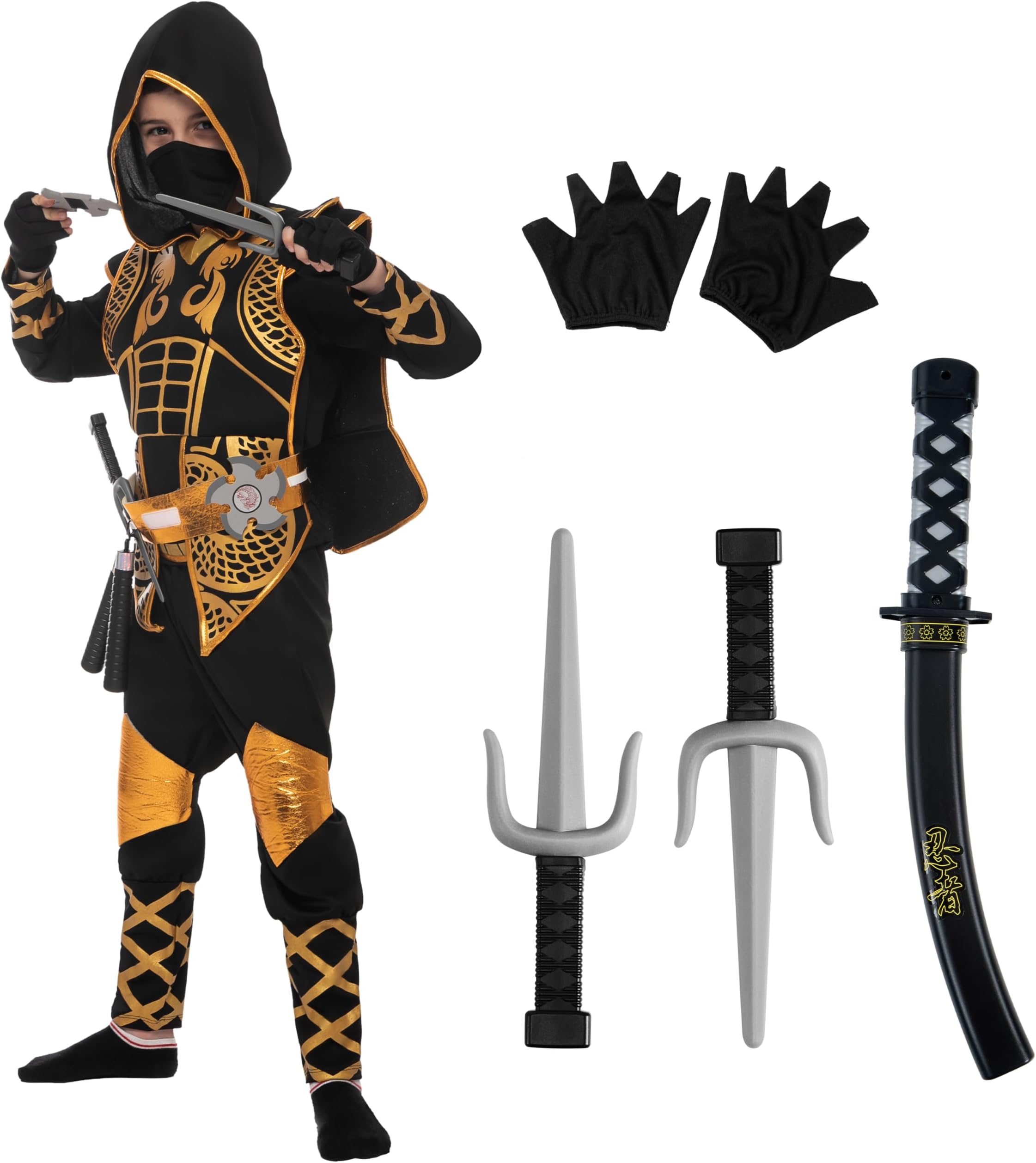 Spooktacular Creations Halloween Golden Ninja fighter costume for kids Toddlers Boys, Fancy Dress for Christmas, Carnival