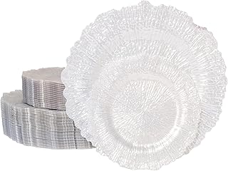 U-QE 60PCS White Plastic Plates - Pearl White Plates Disposable&Reusable - Heavy Duty Plastic Plates for Party&Wedding Including 30 Dinner Plates 10" & 30 Appetizer Plates 7"