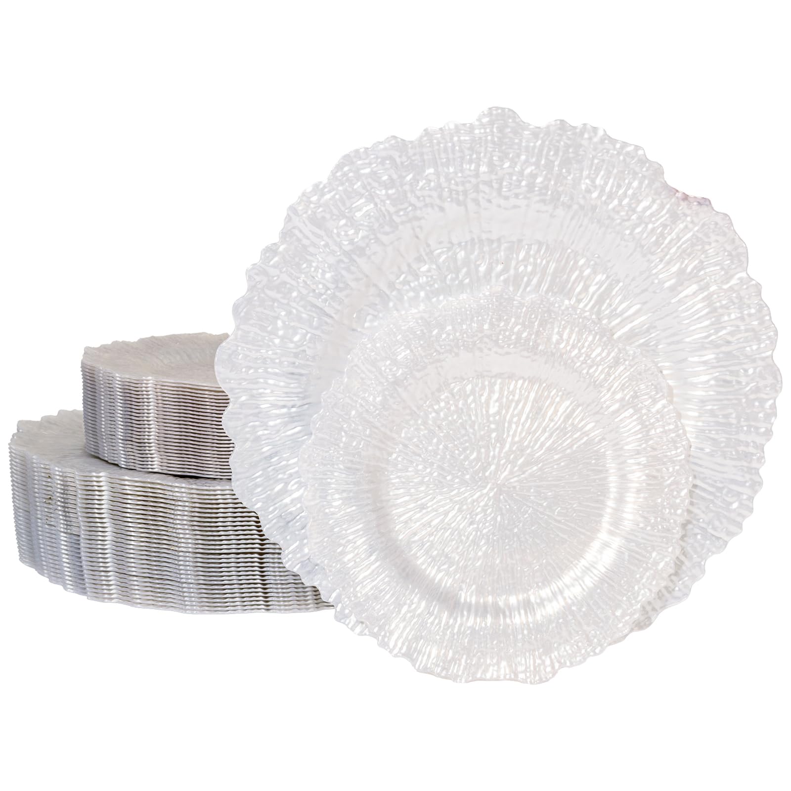 Photo 1 of U-QE 60PCS White Plastic Plates - Pearl White Plates Disposable&Reusable - Heavy Duty Plastic Plates for Party&Wedding Including 30 Dinner Plates 10" & 30 Appetizer Plates 7"
