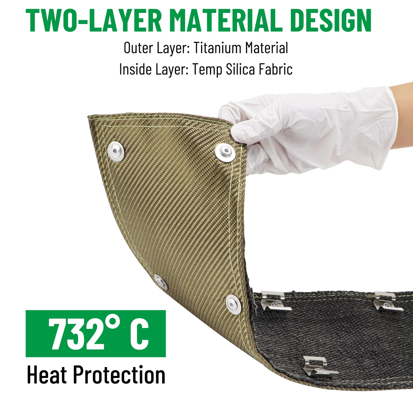 Bande Thermique d’Échappement 60 x 15 cm en Titane, avec Collier de Serrage et Gant – pour Pot d’Échappement Voiture et Moto