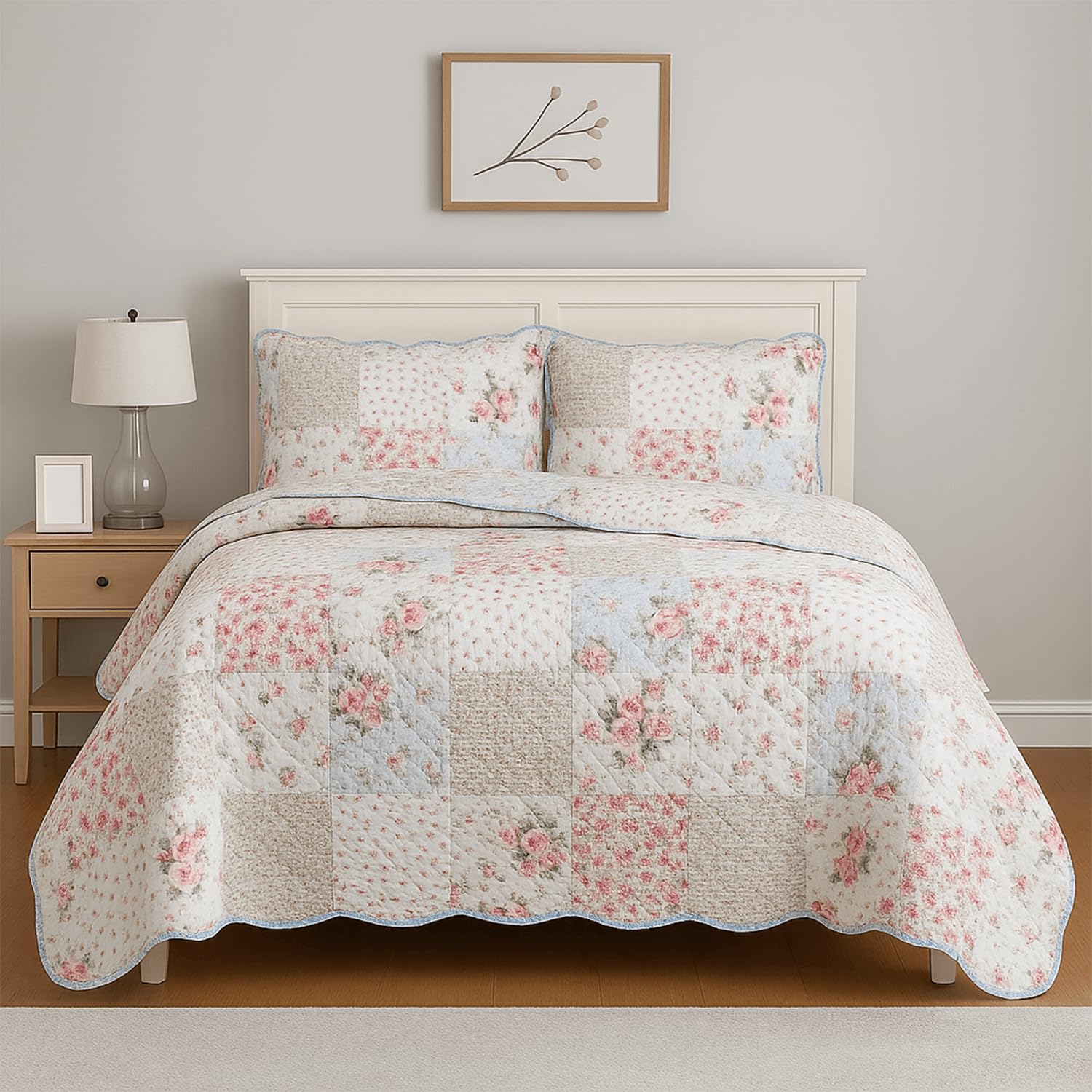 Cozy Haven Quilt Patchwork Bedspread 2 Piece Set – Coverless Quilted Bedspread, Reversible, Lightweight Quilt Comfort with 2 Pillow Sham (Meadow, King)