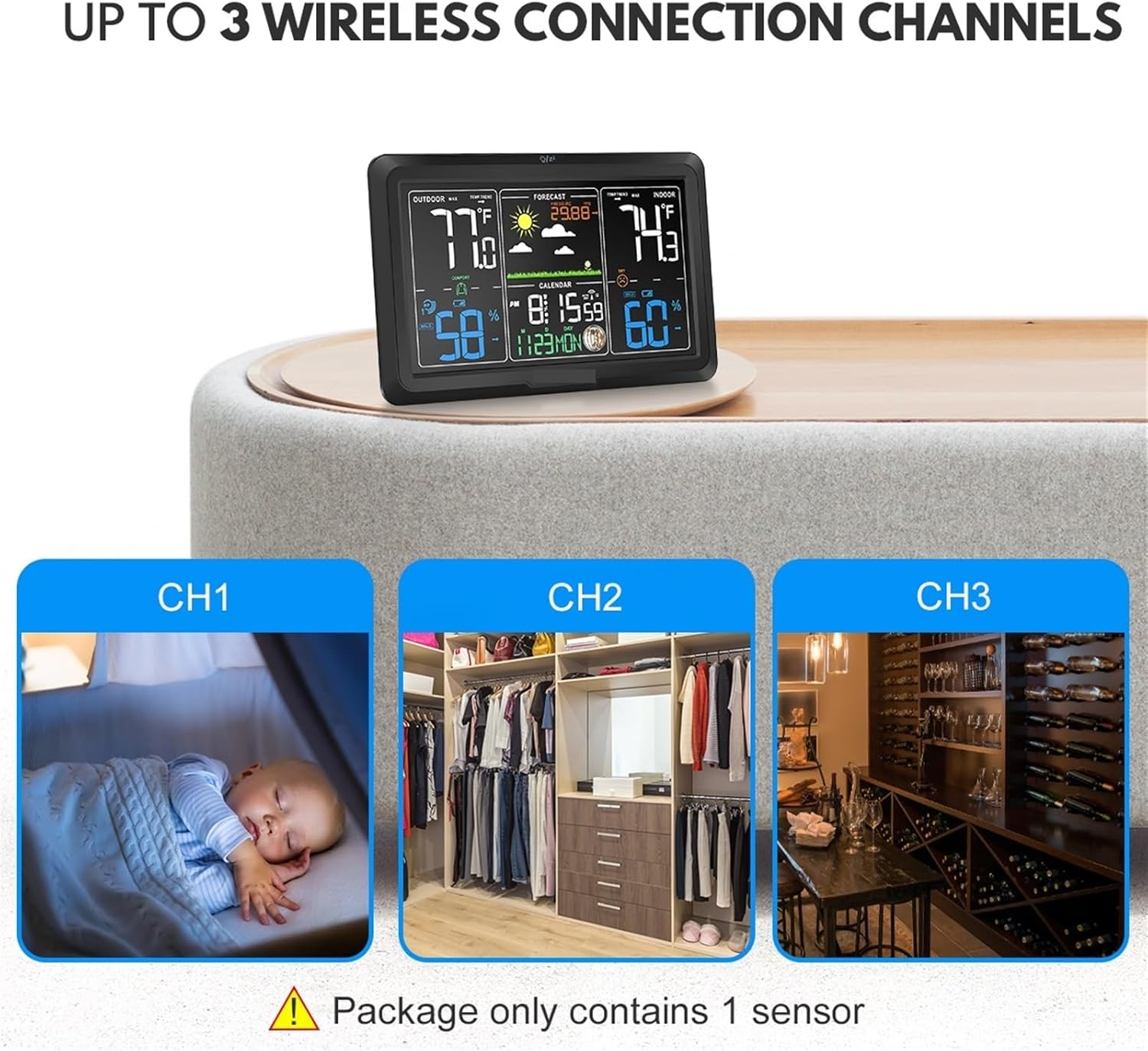 Digital Weather Station,Weather Station Clocks Wireless Digital LED Calendars Table Clock with Temperature and Humidity Monitor Forecast,Multiple Data Display，Nero