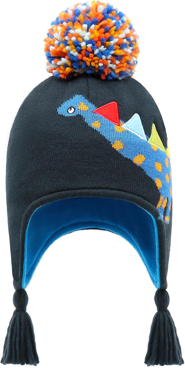 Duoyeree Kids Beanie Hat for Boys Girls Pom-pom Kint Hats Cozy Lining Winter Skull Cap - Image 2