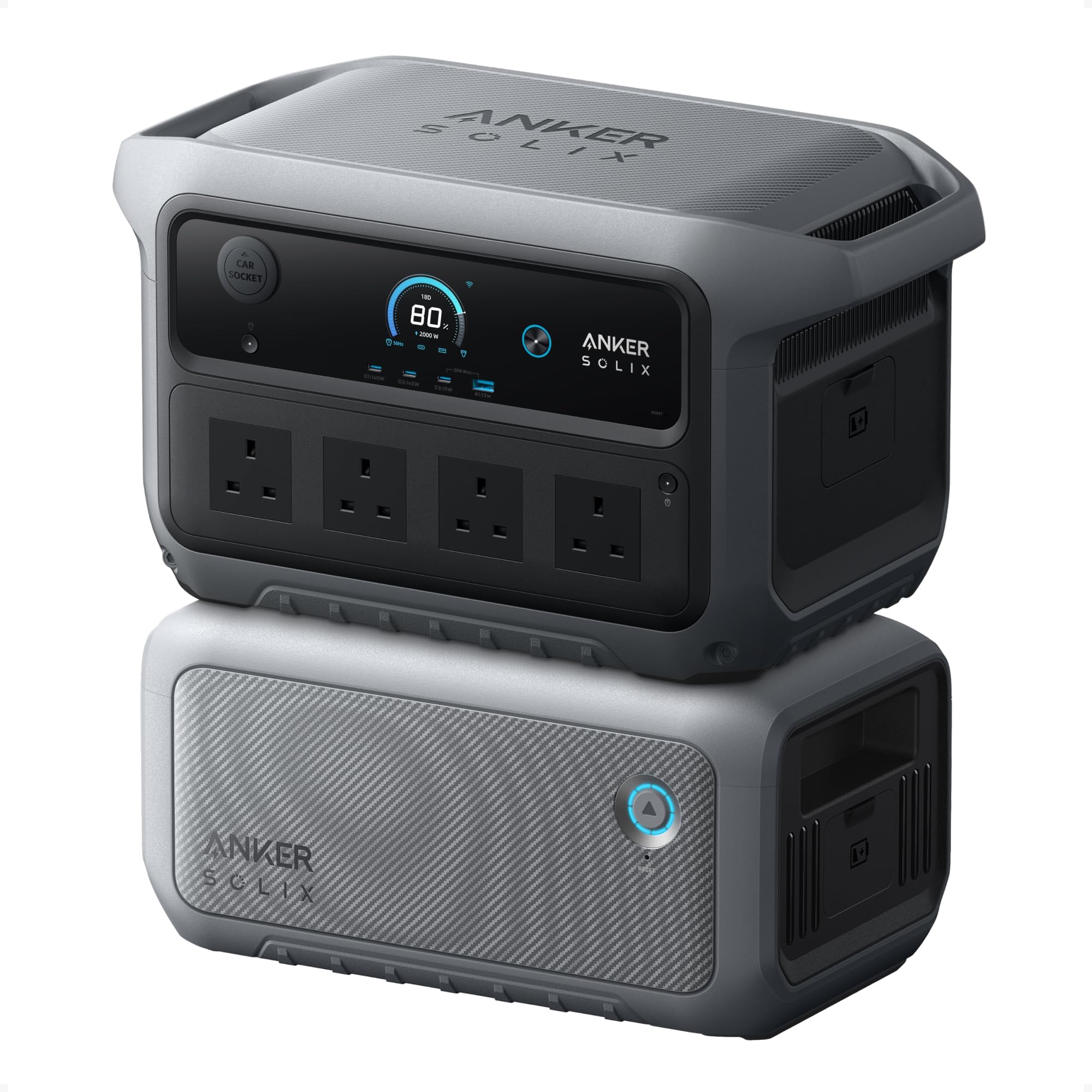 SOLIX C2000 Gen 2 Portable Power Station with Expansion Battery, 2400W (Peak 4000W) Solar Generator, 4096Wh LiFePO4 Battery, Fast Charge 100% in 58 Min, Home Backup, Camping, RV & Emergency