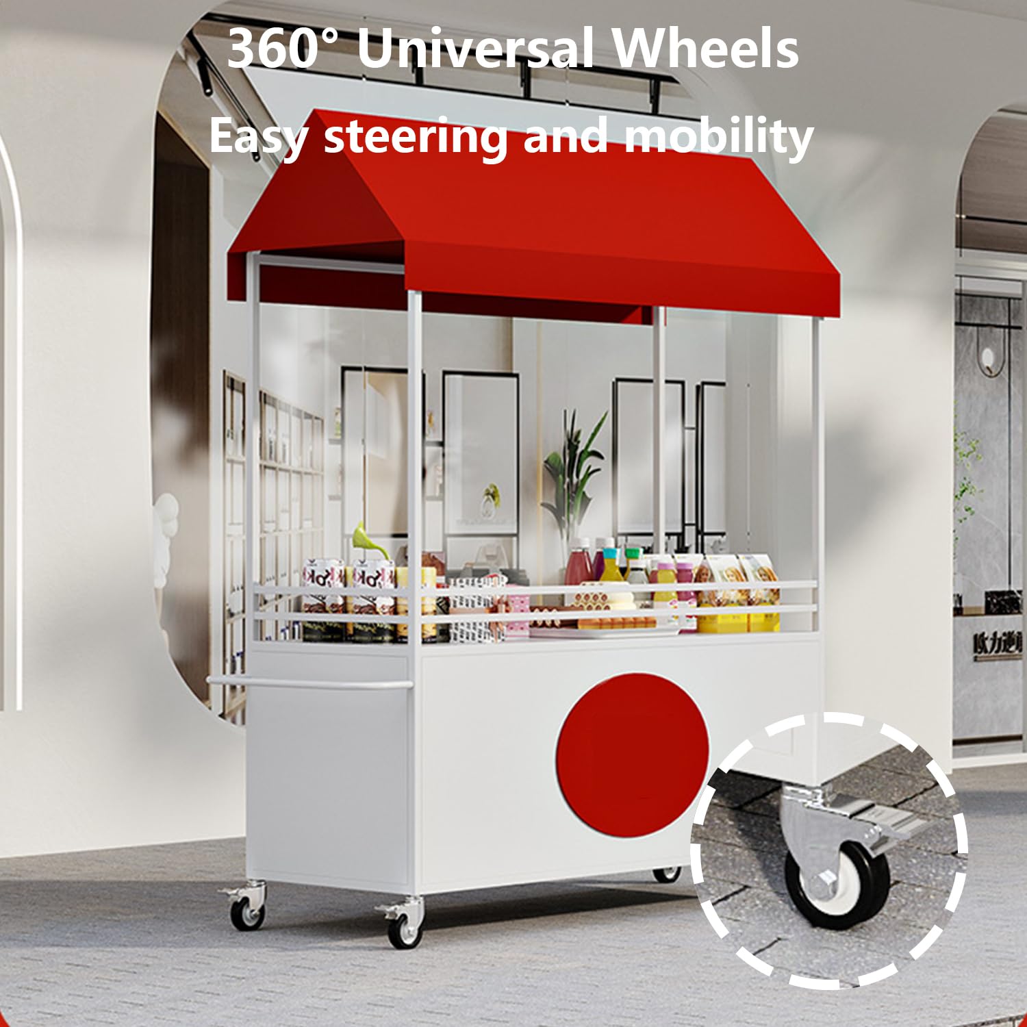 Carrello portavivande con tettoia resistente alle intemperie, chiosco venditore ambulante per catering, feste, mercati, piccole imprese, uso esterno (200 cm, giallo)