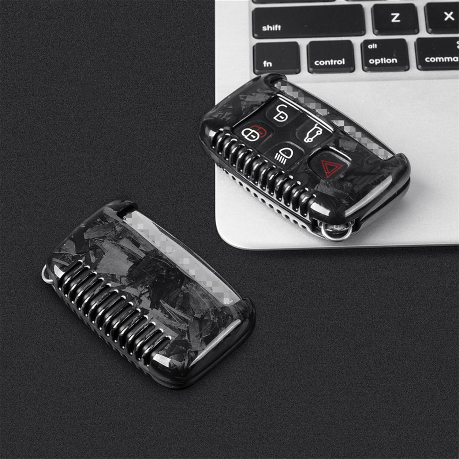 Forged Carbon Fiber Key Fob Cover for Jaguar XE XEL XF XFL XJ F-PACE F-Type Smart Car Remote Key Fob Case for Men Women - Black