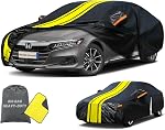 New Upgraded Heavy Duty Car Cover Custom Fit for Toyota Camry,Honda Accord Waterproof All Weather for Automobiles, Full Exterior Covers Rain Sun Protection.Black Gold