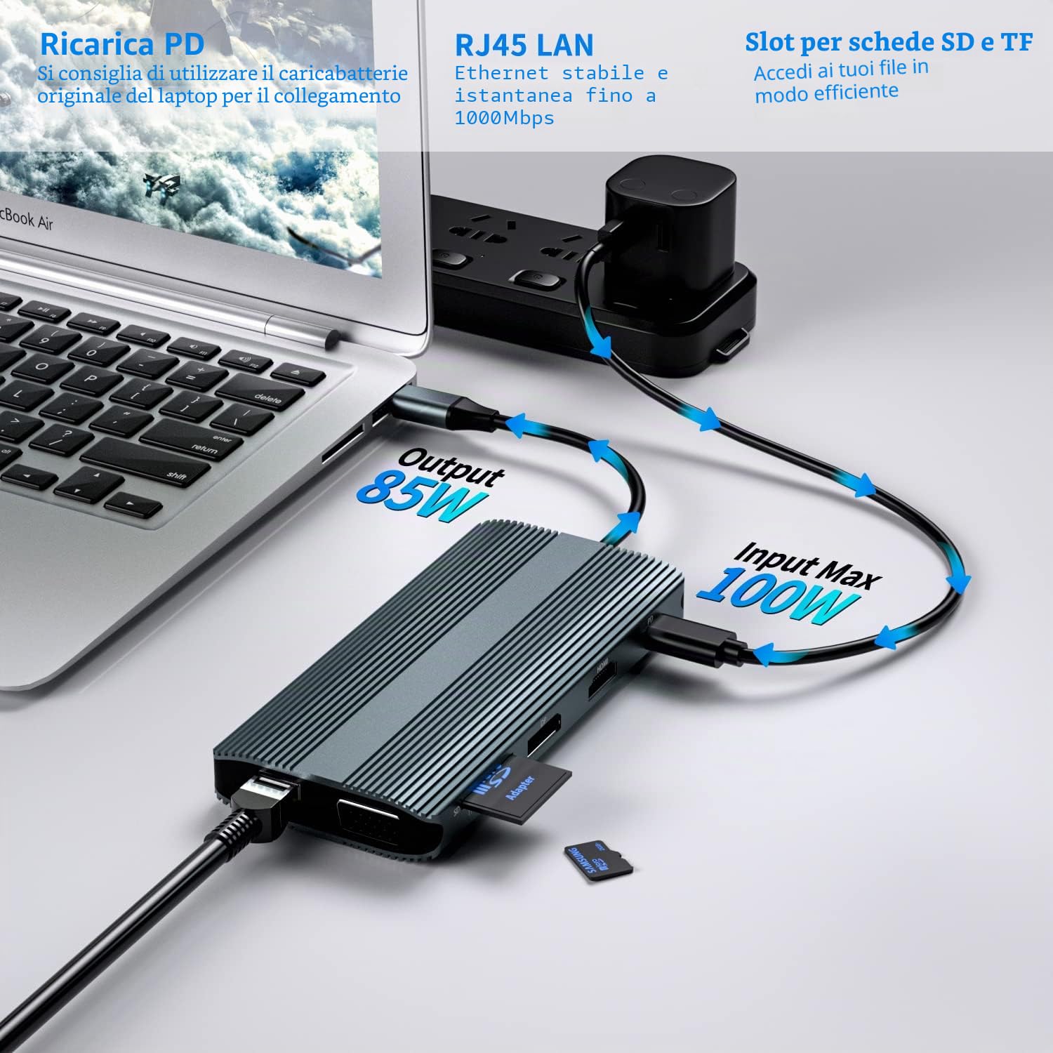 Docking station USB C, 12 in 1, hub USB C, adattatore Dual HDMI, tripla display, supporta HDMI 4K, VAG, DP, 2 x USB 3.0 (5 Gbps), USB 2.0, tipo C, 100 W PD, TF/SD, audio