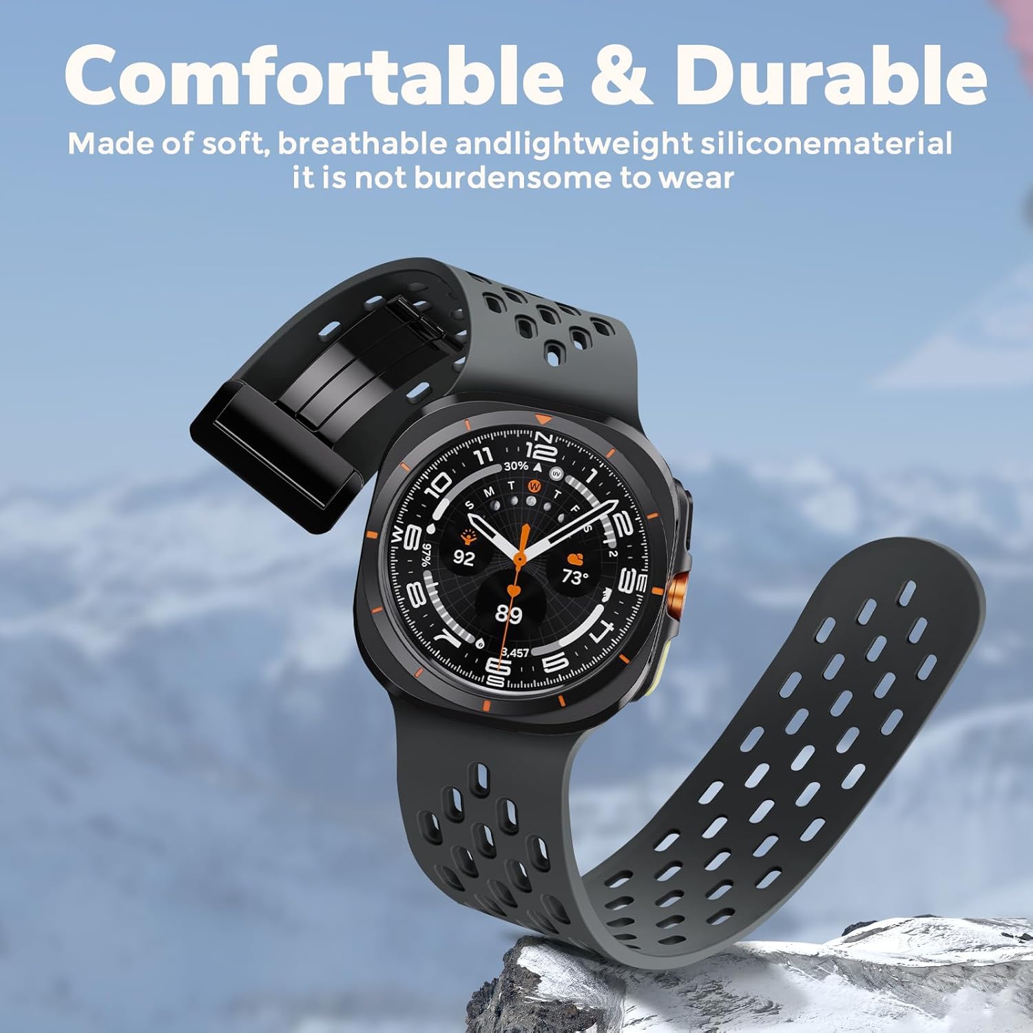 ANCOOL Compatible with Samsung Galaxy Watch Ultra Band 47mm, Silicone Magnetic Breathable Band for Samsung Galaxy Watch Ultra Bands Men Women, Black+Brown+Dark grey - Image 6