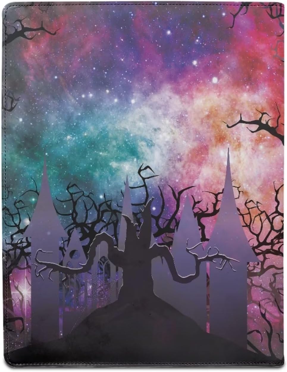 HUIACONG Halloween Padfolio Clipboard Ghost Tree PU Leather Clipboard Folder Galaxy Starry Portfolio Organizer with Notepad for Versatile Clipfolio with Storage, Letter Size Document Holder