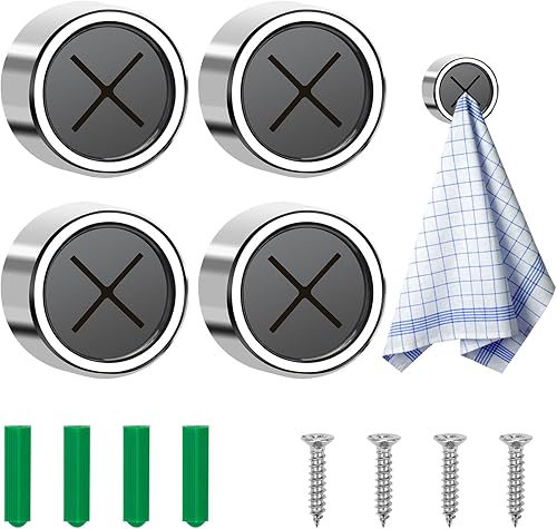 4 ganchos para toallas, ganchos autoadhesivos sin taladrar firmemente, coloridos soportes para toallas de cocina y baño (redondo)