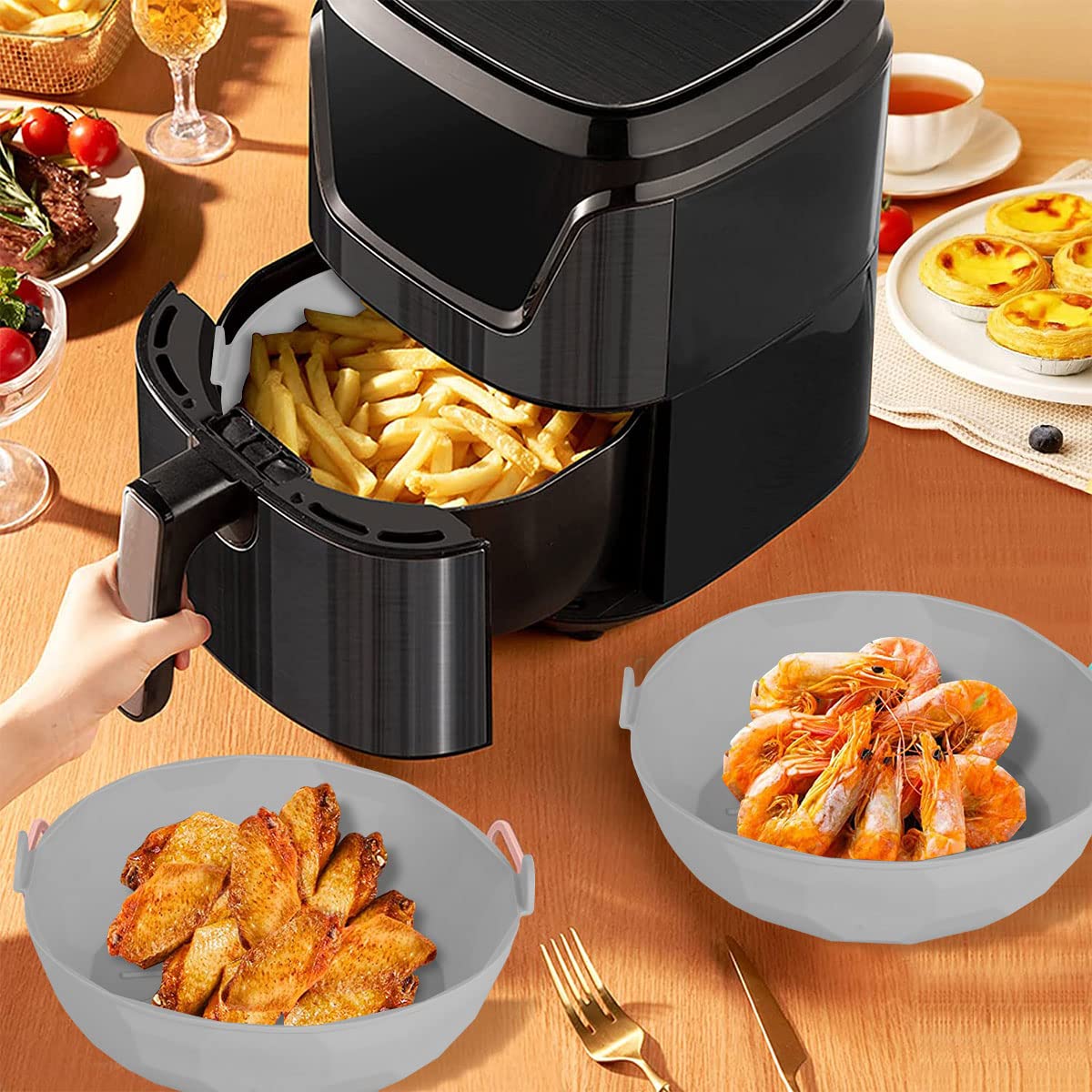 AoHao 2 pentole in silicone per friggitrice ad aria con manico
