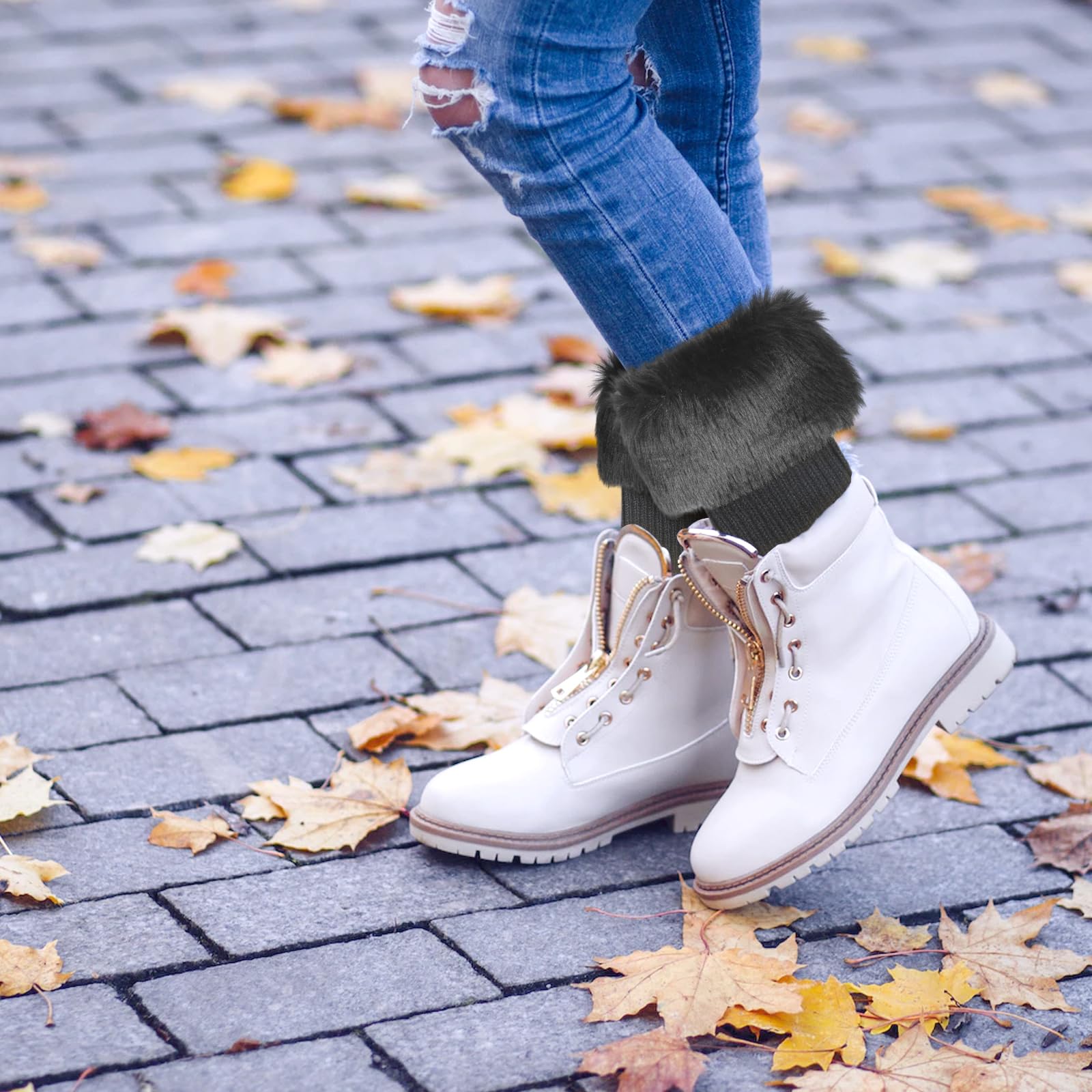 Puszyste Ocieplacze na Nogi, 18cm Krótkie Futrzane Ocieplacze na Nogi Mankiety na Buty Wykonczone Sztucznym Futrem Zimowe Nakladki na Buty Skarpetki dla Kobiet Dziewczat