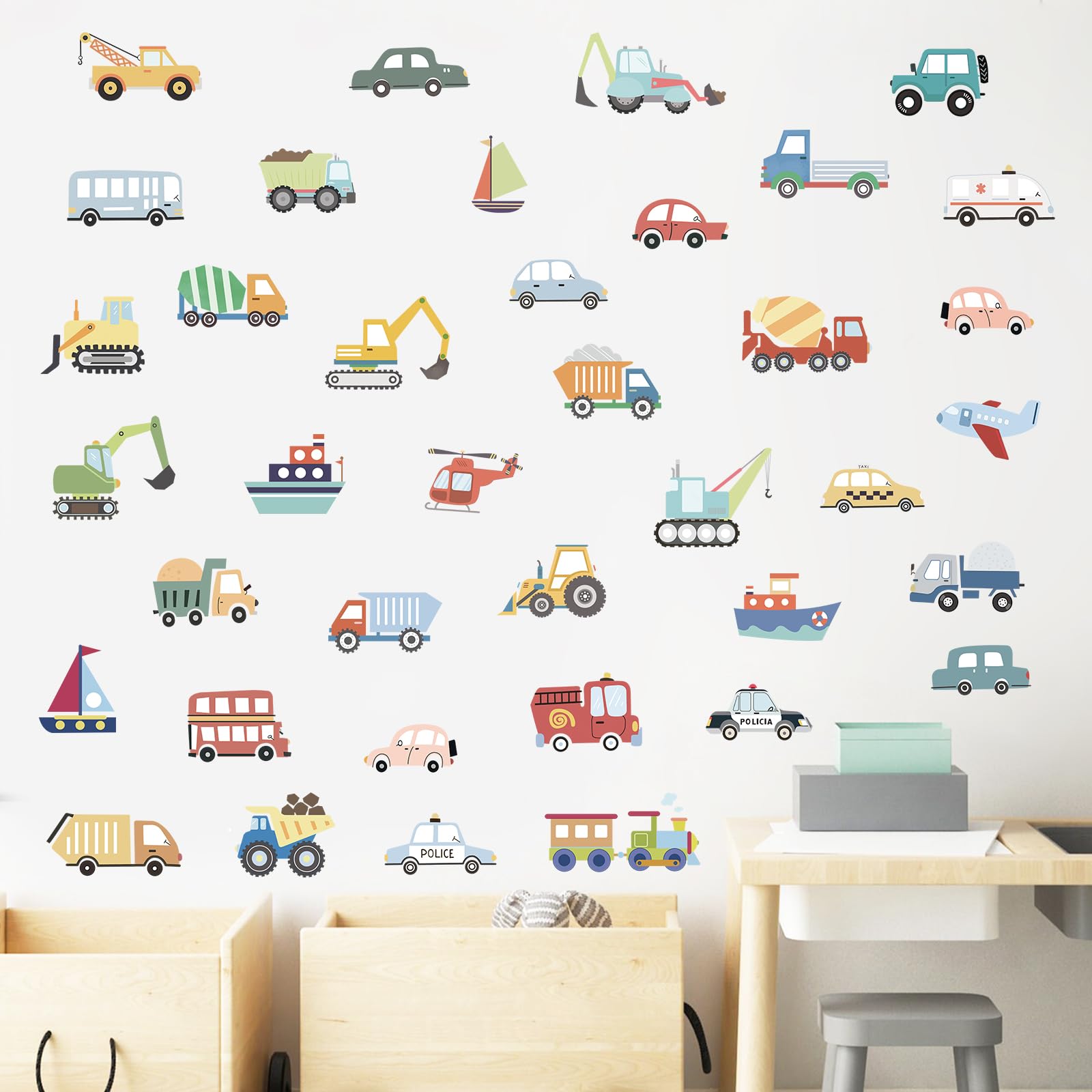 FUFUQUARE Cartoon Car Wall Stickers Transportation Construction Vehicles Wall Decals PVC Peel and Stick DIY for Boys Nursery Bedroom Playroom Living Room - Image 2