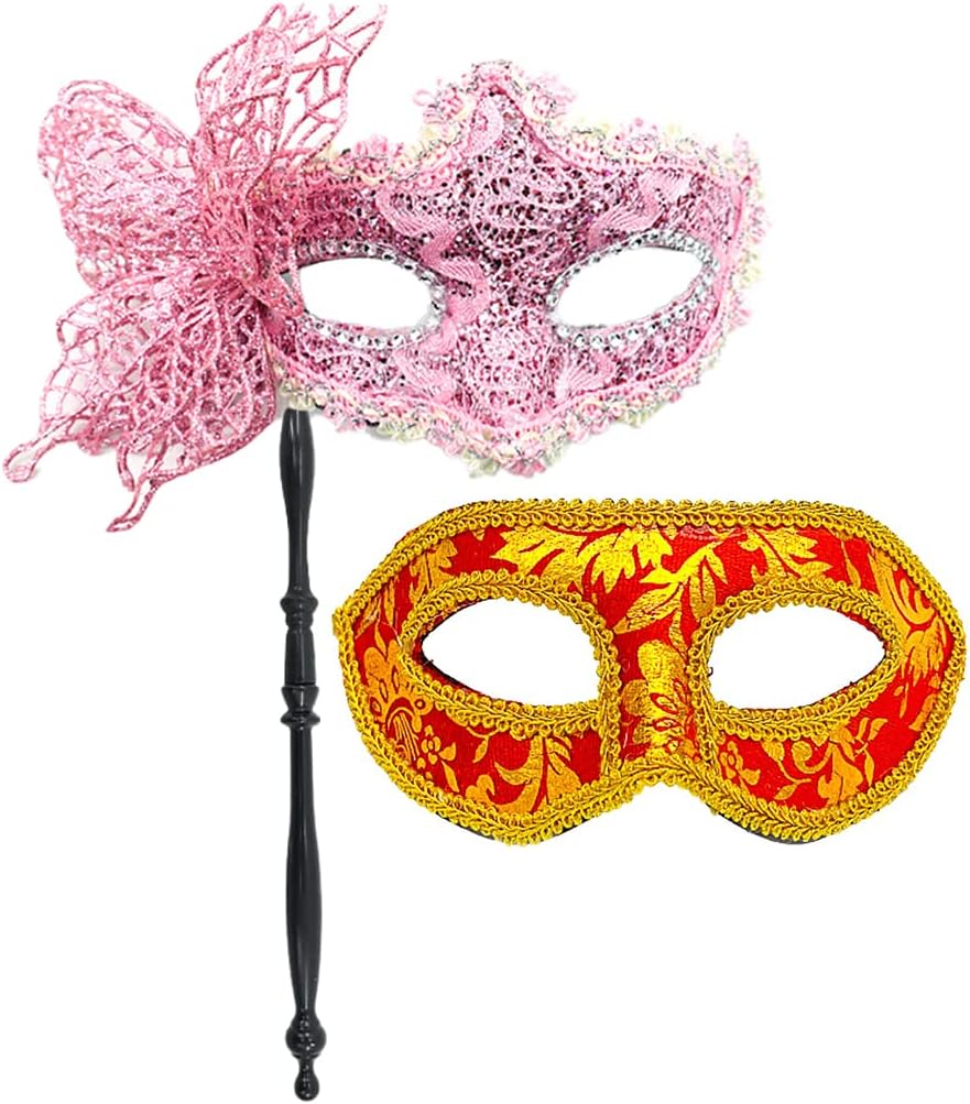 AZYOUNG Couples 2pcs a set Removable Foldable Stick on Masquerade Mask with Side Butterfly Mens Flat Half Face Cloth Mask