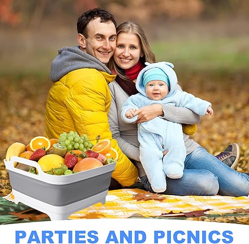 Miniatura 7 de Lavabo plegable con tapón de drenaje, lavabo plegable de 2.4 galones (9 litros), lavabo portátil para biberones, lavado de verduras, camping RV