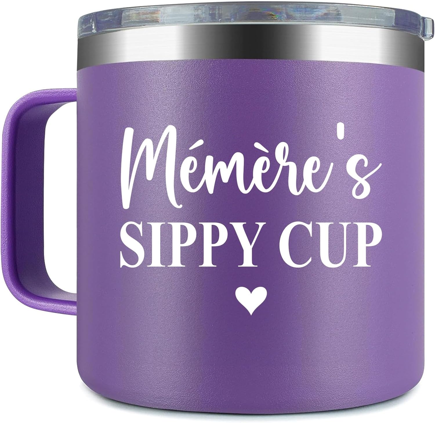 Mémère’s Sippy Cup Travel Mug With Handle – Mémère Tumbler Handle – Birthday Gifts For Mémère – Daughter – New Mémère Gifts – Mothers Day Gift – Parent Gift – Mémère Mug, 14oz