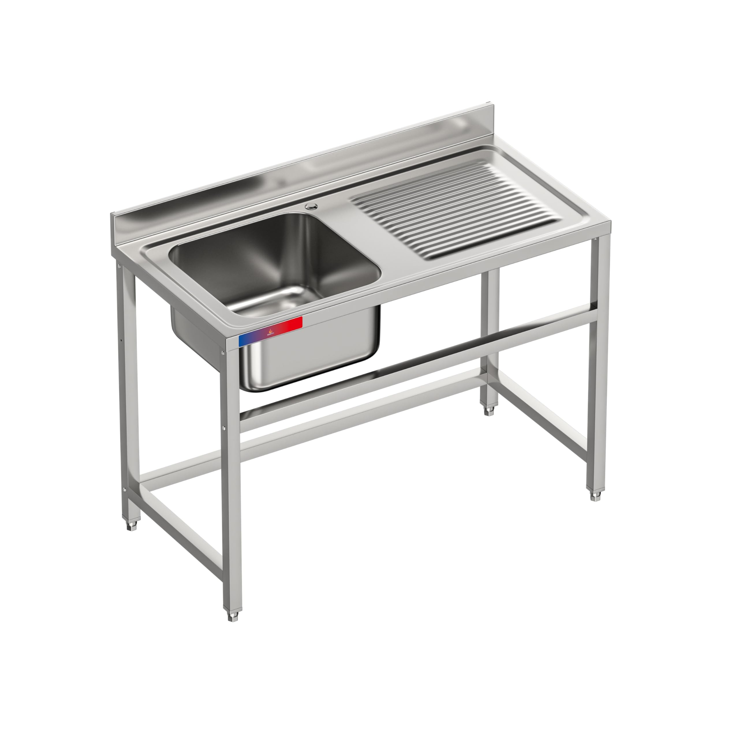 Fregadero Industrial Acero Inoxidable | 1 Seno con Escurridor | 1200x600x850mm | Barra de Refuerzo, Peto Sanitario y Patas Regulables, Ideal Hostelería, Bares y Cocinas Profesionales