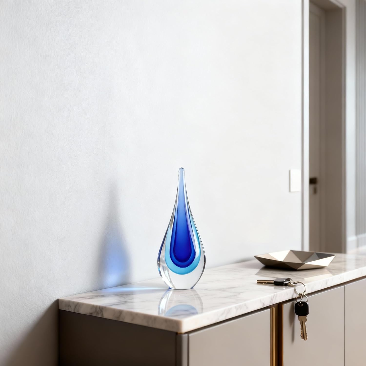 DOVDOV Blown Glass Sculpture, Blue Glass Art Collectible Statue, Unique Teardrop Ornament, Suitable for Office, Bookshelf, Dressing Table, Living Room Coffee Table, or Mantelpiece Display. - Image 6