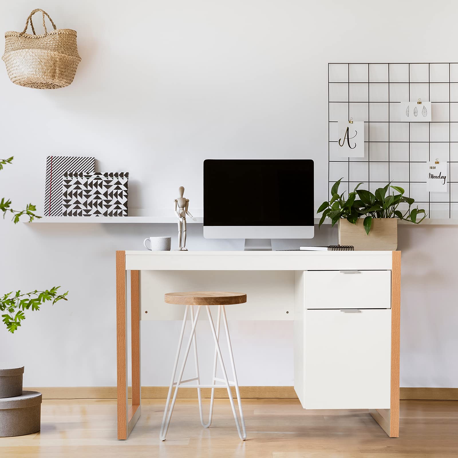 Fresno Bureau, Lineair Bureau Met Lade, Studeer- Of Kantoortafel Voor Pc 82x40h77 Cm Geknoopt Eiken En Wit