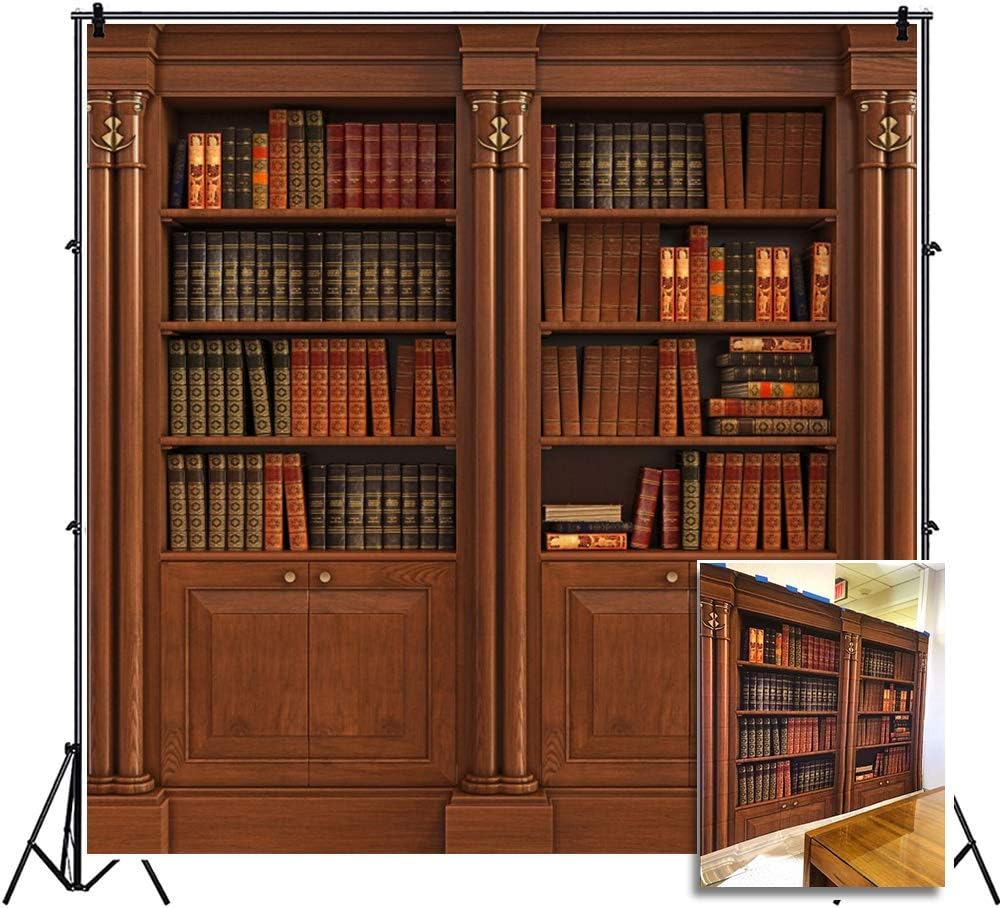 Laeacco Vintage Bookshelf Backdrop 8x8ft Vinyl Photography Background Classical Study Bookshelf Stacked Books Educator Teacher Writer Pupil Professor Shoot Nostalgia Wallpaper Wedding Library color1