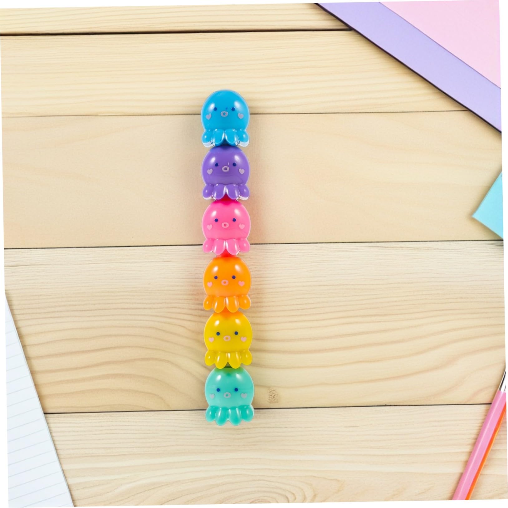 Gatuida 2 Set Mini Evidenziatori Fluorescenti Colorati di Polpo Penne Impilabili in Plastica Leggera per Scrittura e Artigianato per Studenti e Scolastico