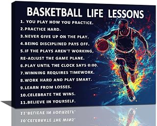 Basketball Canvas Wall Art Basketball Life Lessons Pictures Wall Decor Inspirational Quotes Sports Painting Prints Modern Artwork Decoration for Boy Room Bathroom Bedroom Living Room Office 16"x12"
