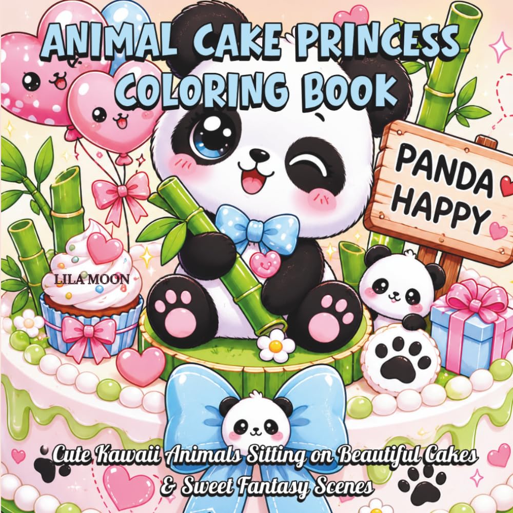 Animal Cake Princess Coloring Book: Cute Kawaii Animals Sitting on Beautiful Cakes & Sweet Fantasy Scenes