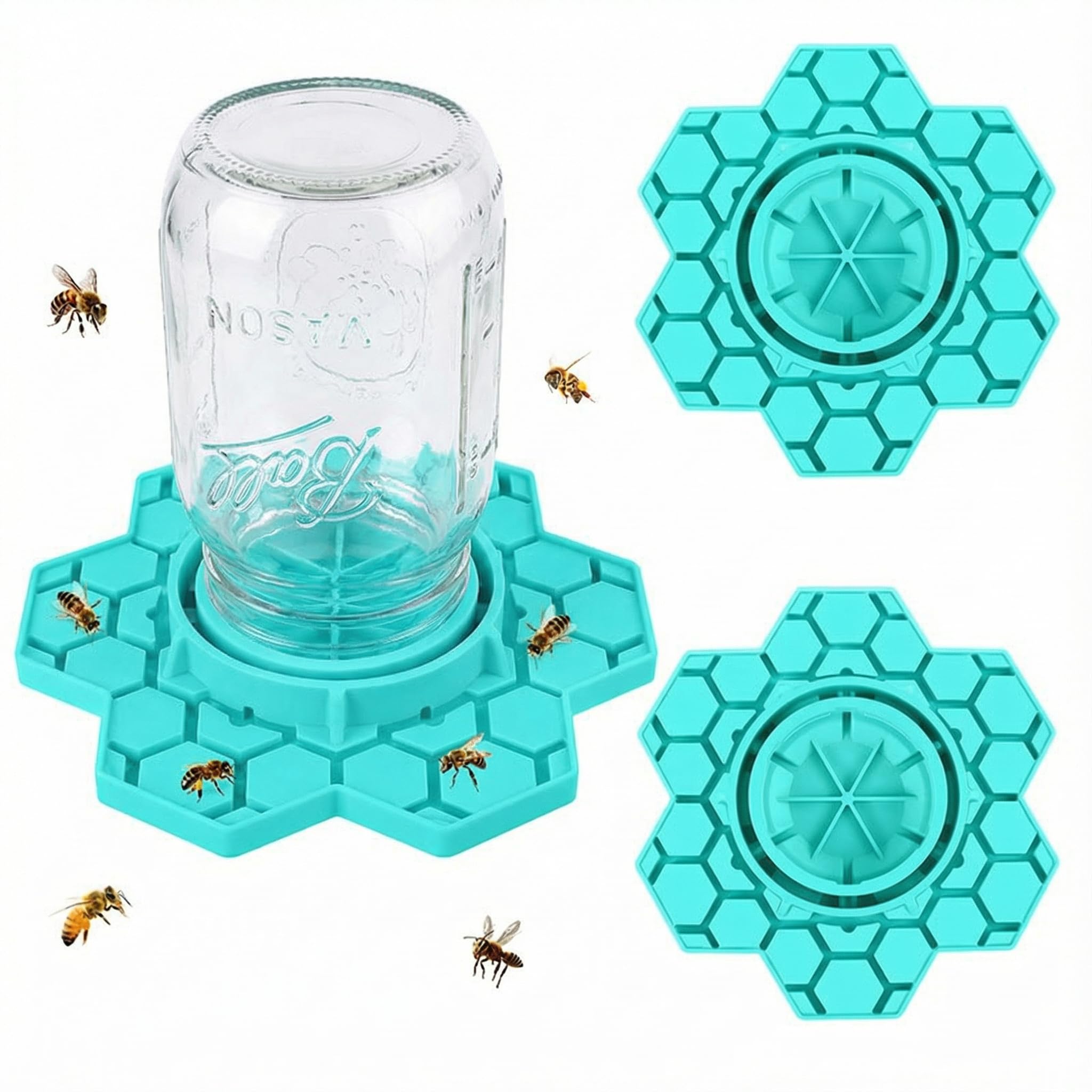 2 Pack Silicone Bee Watering Station for Garden,Bee Feeder and Waterer Compatible with Regular & Wide Mouth Canning Jars,Honey Bee Feeder for Mason Jar (Blue)
