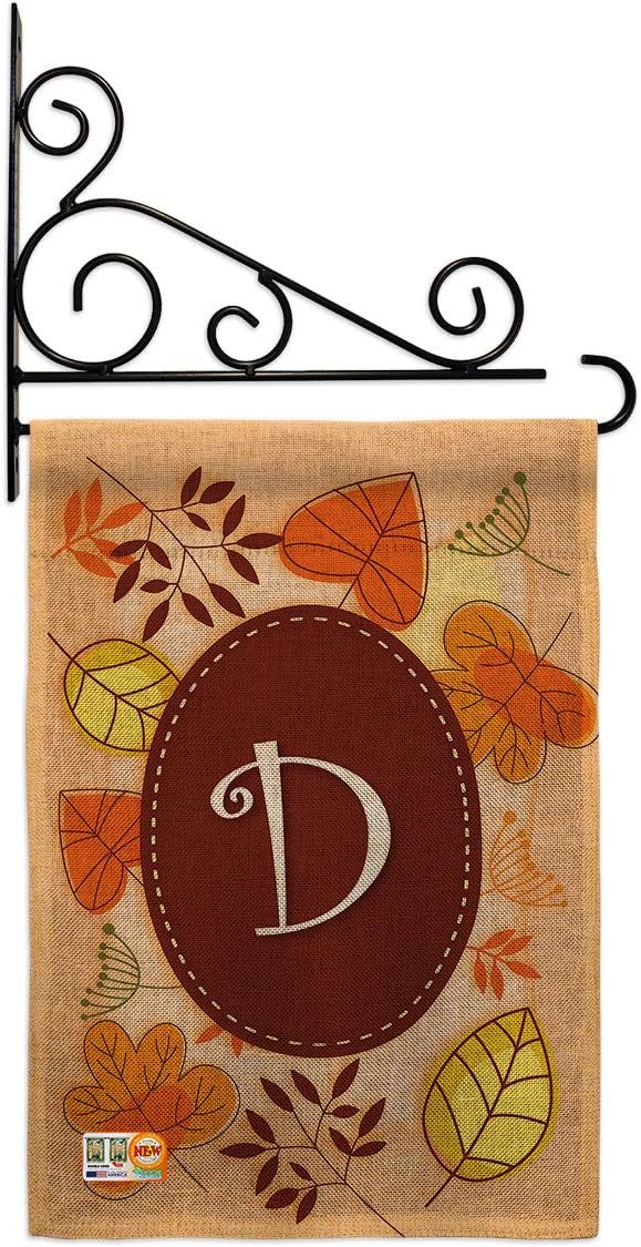 Autumn D Initial Garden Flag - Set Wall Holder Monogram Fall Harvest & Scarecrow Pumkins Sunflower Leaves Season Autumntime Gathering - House Banner Small Yard Gift Double-Sided 13 X 18.5