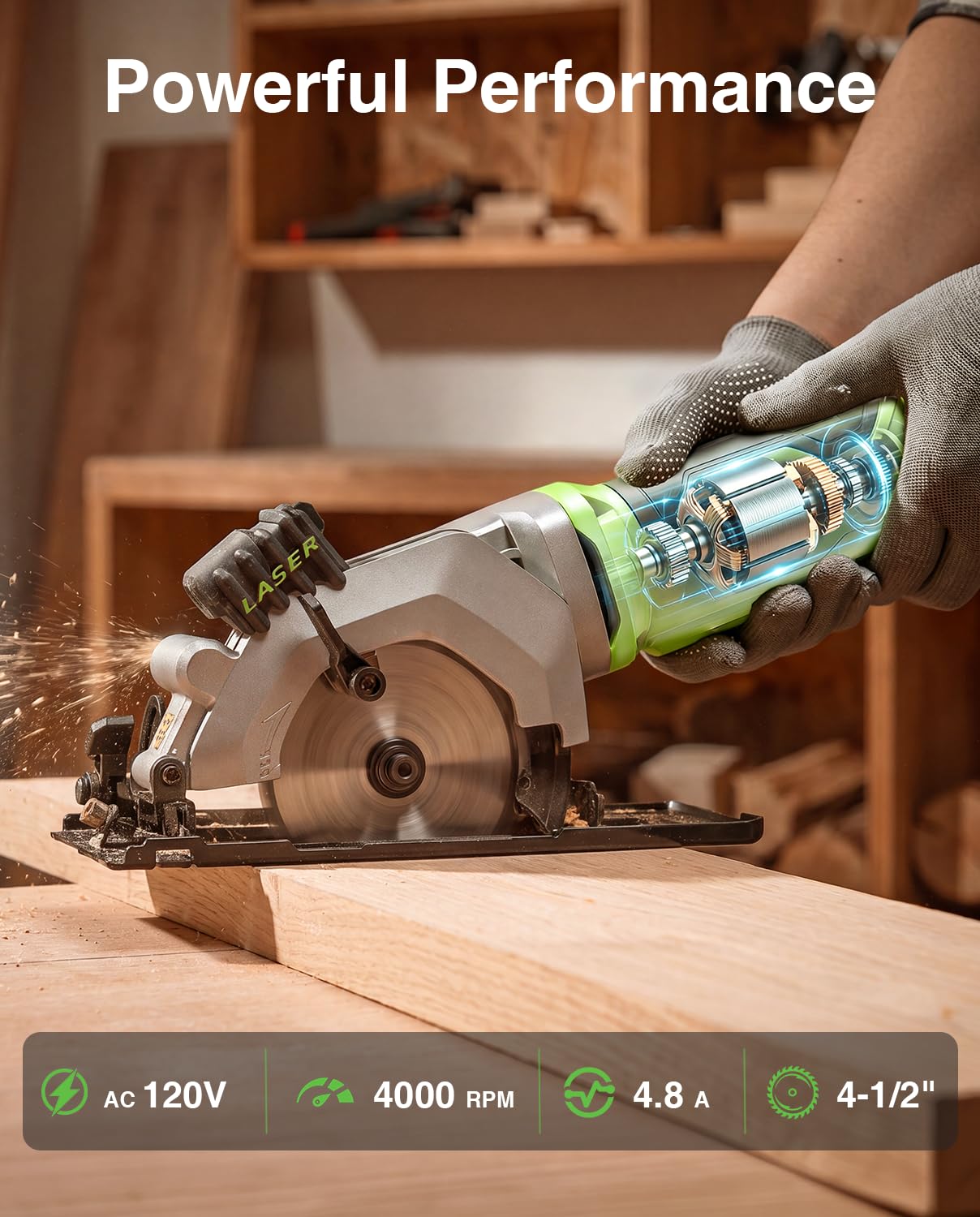 TaskStar Mini Circular Saw - Laser Guide & 3 Blades -8