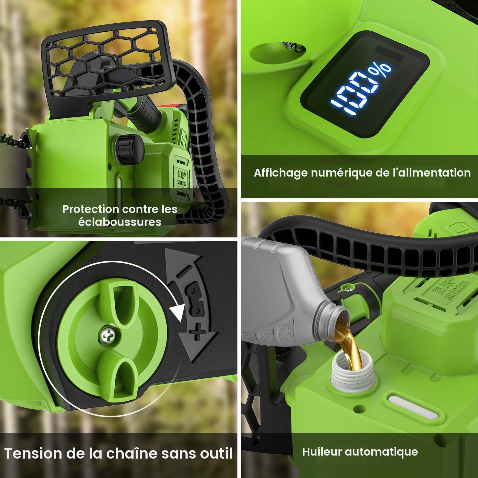 Tronçonneuse à Batterie 16 Pouces, Tronçonneuse Électrique Sans Fil 2200W avec Moteur Brushless, 2 x 4.0Ah, Système de Double Protection, Lubrification Automatique, Écran LED pour Élagage et Jardinage