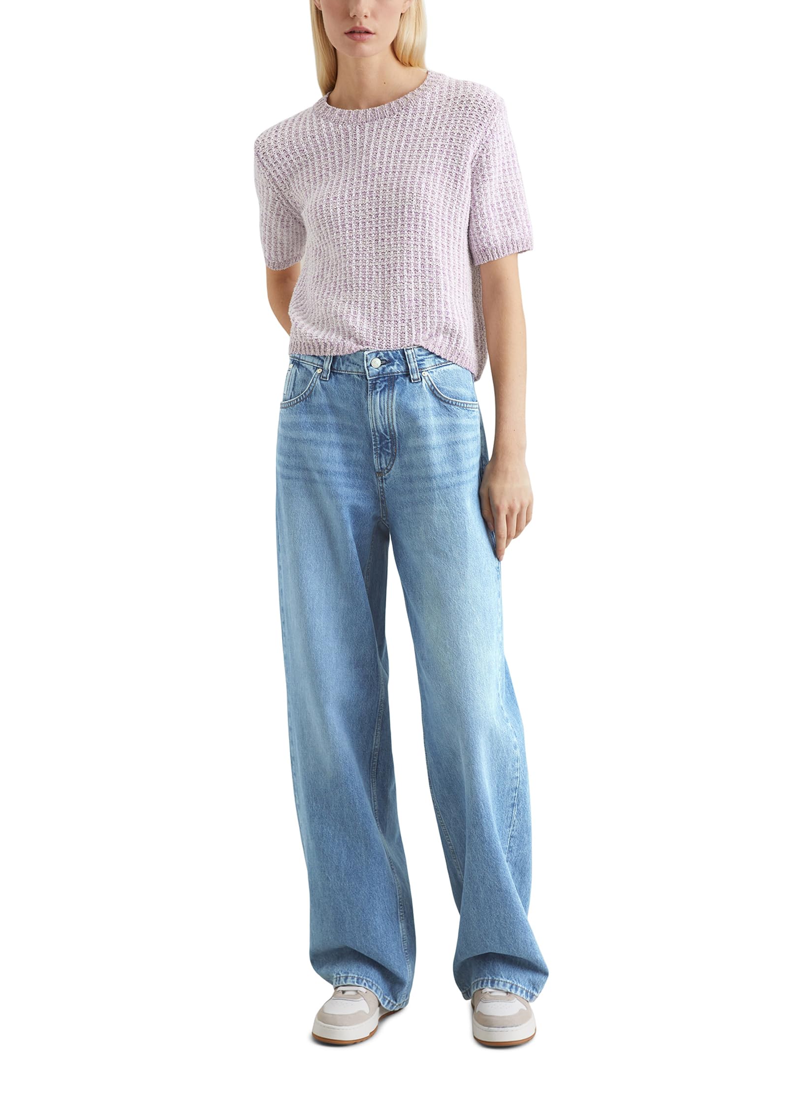 Marc O'Polo Denim Damen Pullover Kurzarm Loose Fit, Lila (Light Purple Multi 01), L