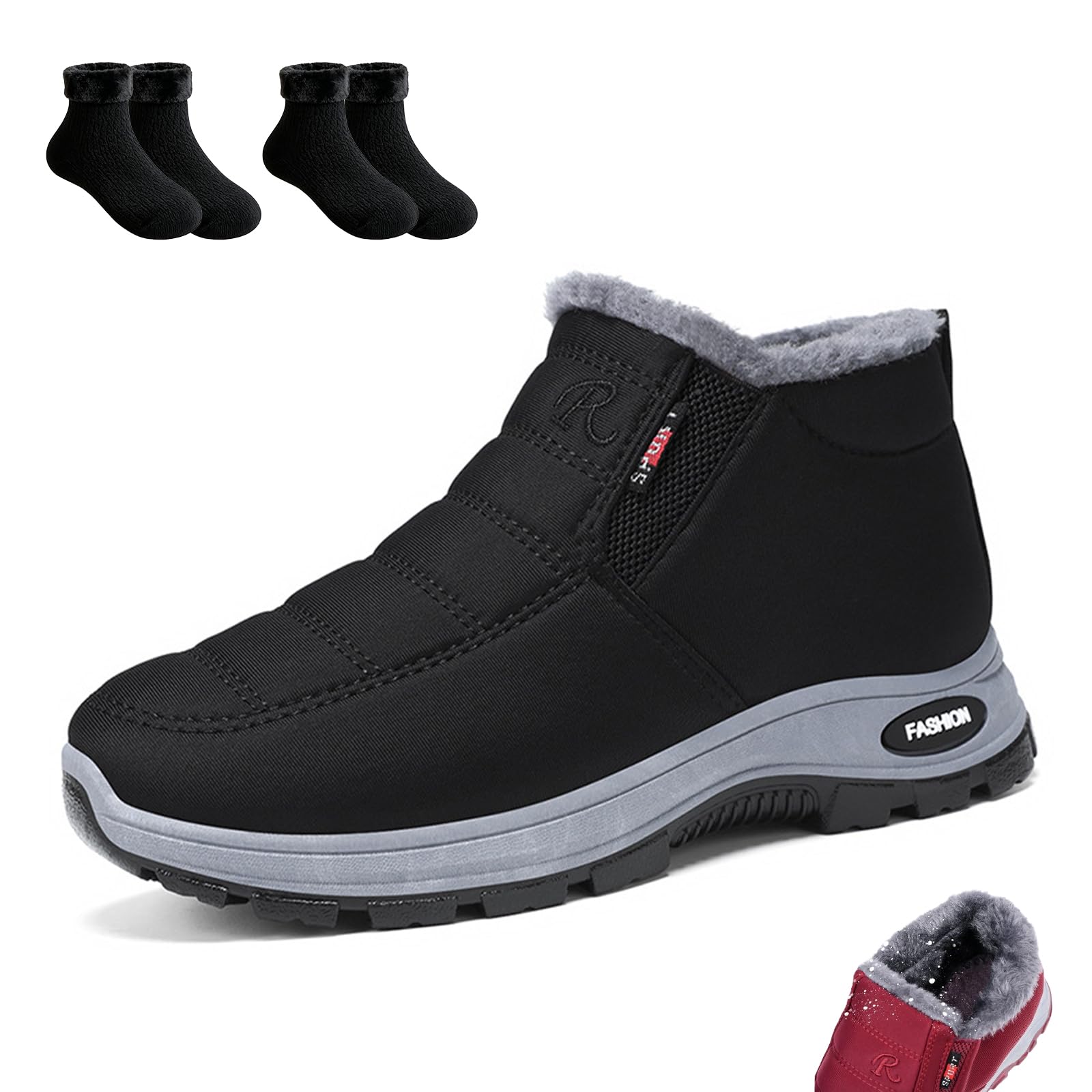 Winter Boots for Men Womens Snow Boots Waterproof Non Slip Fur Lined Mid Calf Sneakers Fleece Lining Lightweight