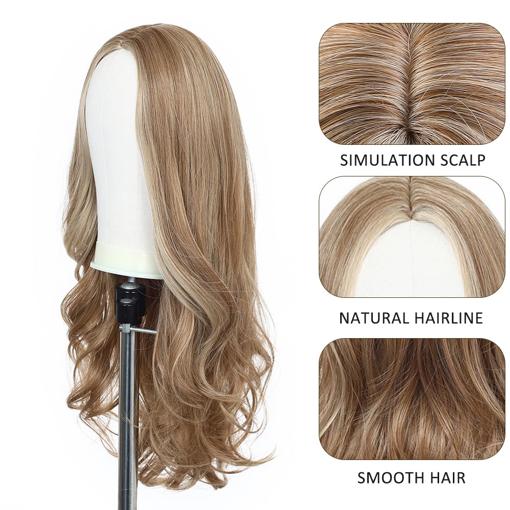 Esmee 24 Pouces Longs Cheveux Synthétiques Bouclés Perruques pour Femmes Raie Moyenne Blonde
