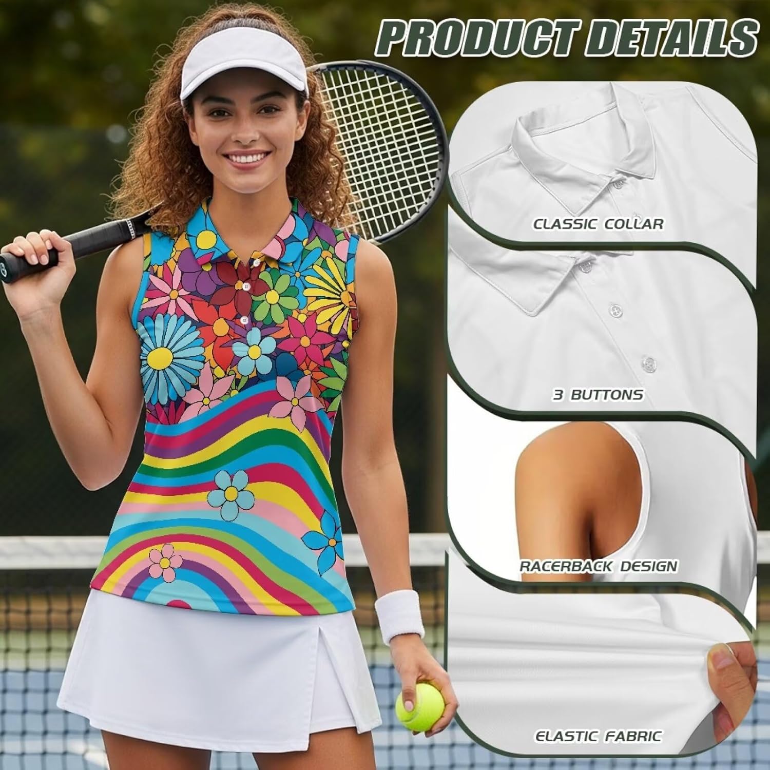 POLERO Athletic Shirts Women Sleeveless Golf Shirts Collared Racerback Tennis Workout Tank Tops