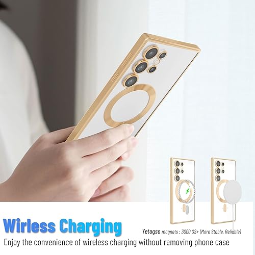 Miniatura 4 de Yetagso Funda magnética para Samsung Galaxy S24 Ultra, funda transparente galvanizada para Samsung S24 Ultra con protección de cámara, a prueba de