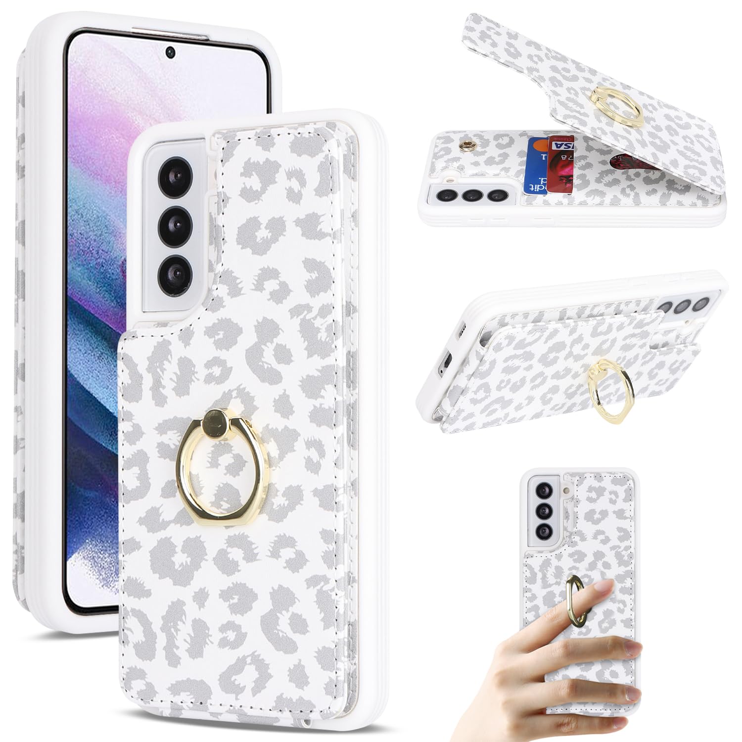 Lipvina for Samsung Galaxy S21 5G Case with Card Holder,Galaxy S21 5G Case Wallet for Women,Credit Card Holder,Ring Stand,Cute Phone Wallet Cases 6.2