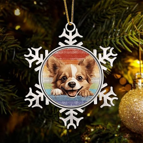 Miniatura 1 de CowkissSign Russian Toy Christmas Tree Ornament - Christmas Snowflake Ornament - Russian Toy Cute Funny Peeking Dog Puppy Christmas Snowflake Metal