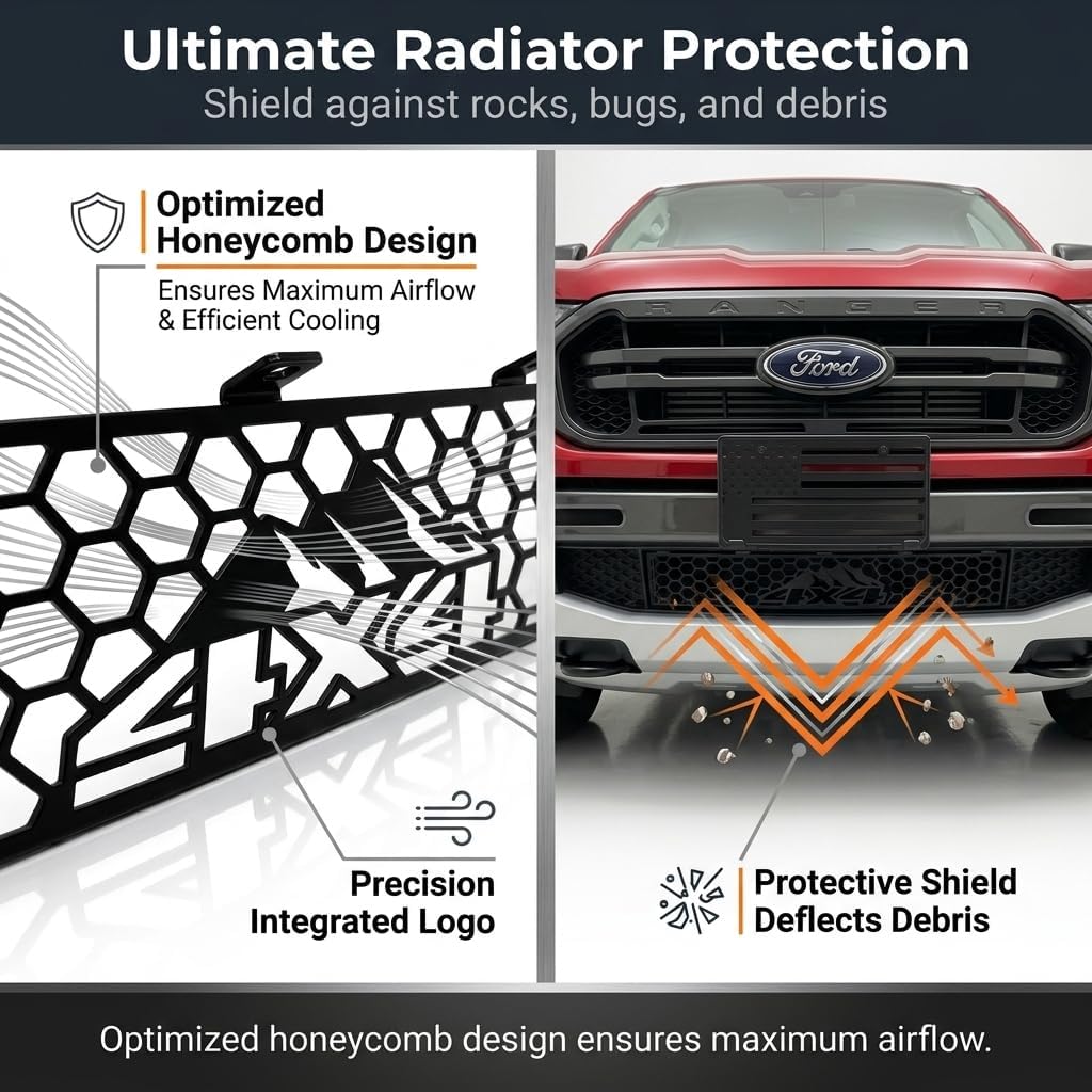 Front Bumper Grille Insert for 2019-2023 Ford Ranger, Lower Grille Cover and Bug Guard, Black Powder Coated Stainless Steel