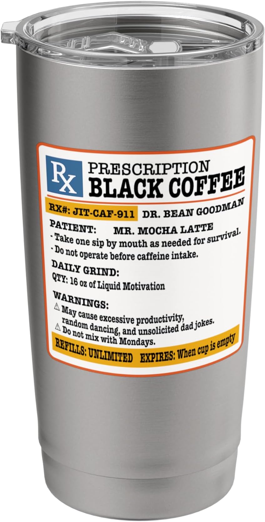 Prescription Black Coffee, Funny Pharmacy Doctor Coworker Stainless Steel Insulated Tumbler