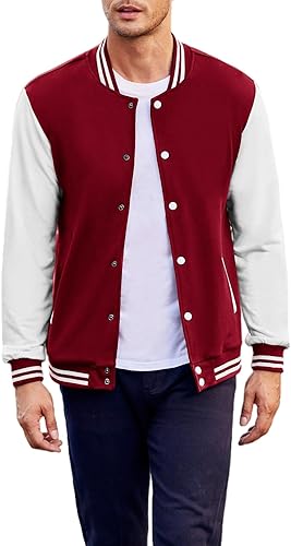 Miniatura 4 de COOFANDY - Chaqueta universitaria de moda para hombre, informal, ajustada y de algodón, chaqueta del equipo, de béisbol, cazadora