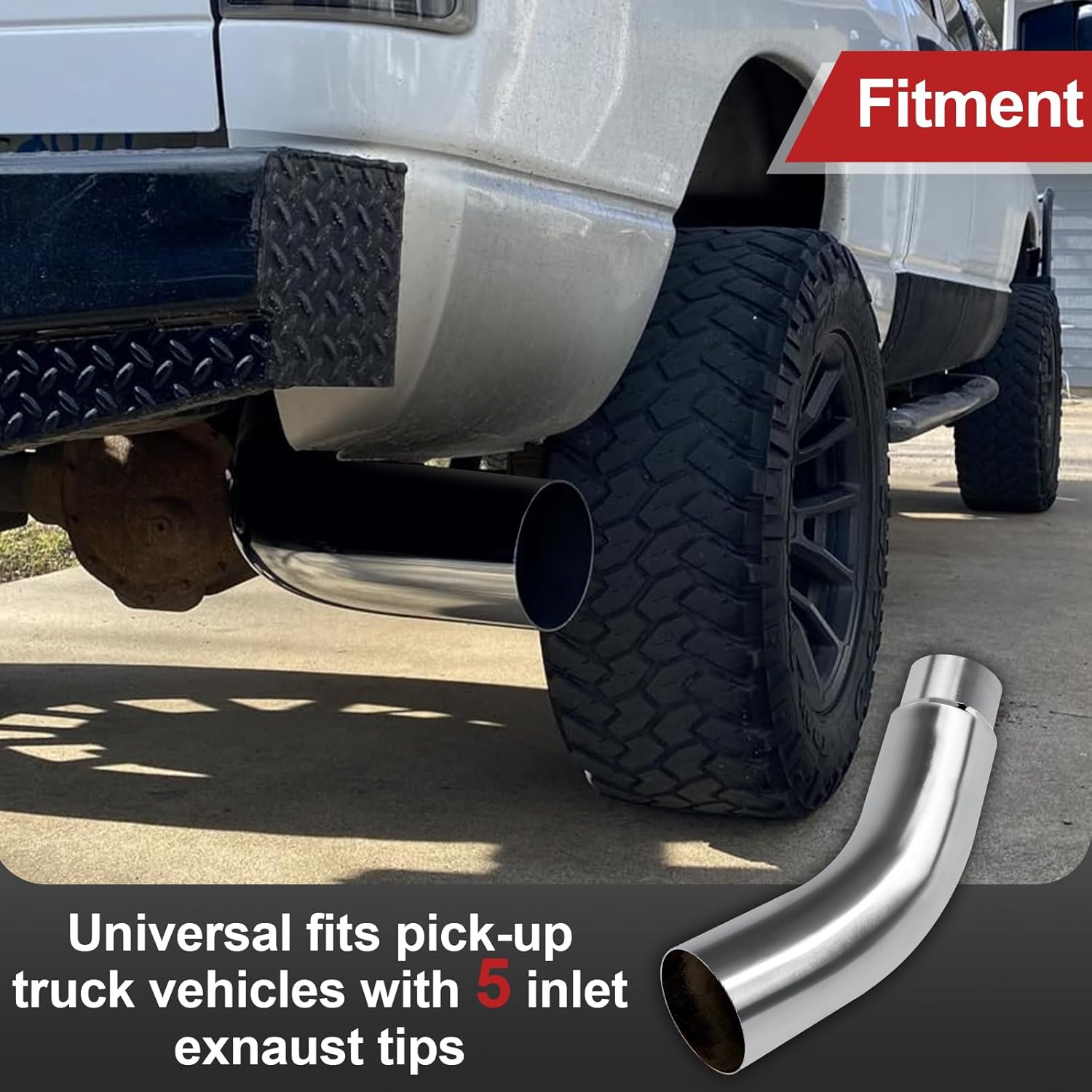 4/6in exhaust pipe,Diesel Exhaust Elbow Tip,Exhaust Pipe Elbow 4.00 Inlet 6.00 X 23.00" Long Stainless Steel Side Exit Exhaust Tip (5 in Inlet 6in Outlet with1* clamp)